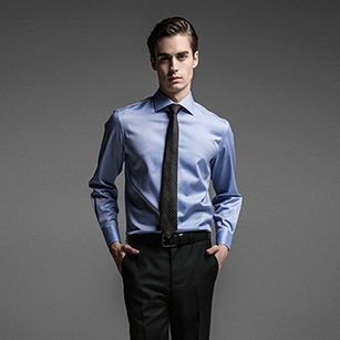 藍色斜紋高端長絨棉襯衫