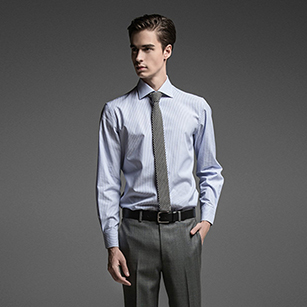 淺藍色斜紋高端長絨棉襯衫