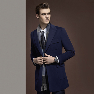 海軍藍(lán)雙面羊毛短款大衣