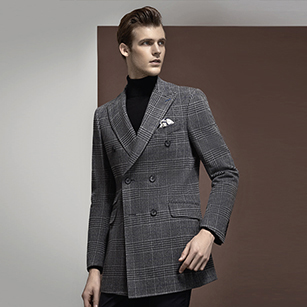 灰色威爾士親王格雙面羊毛大衣