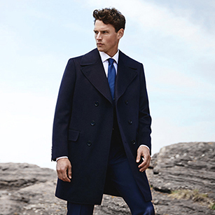 藏藍(lán)色素色雙排扣輕奢大衣