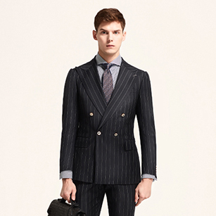 深灰色豎條紋時(shí)尚雙排扣商務(wù)套裝