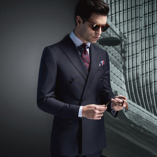 深灰色格紋雙排扣輕奢商務(wù)套裝