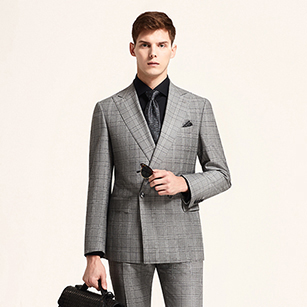 灰色格紋時(shí)尚雙排扣商務(wù)套裝