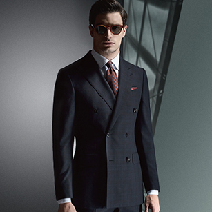 藏青色格紋輕奢商務(wù)套裝